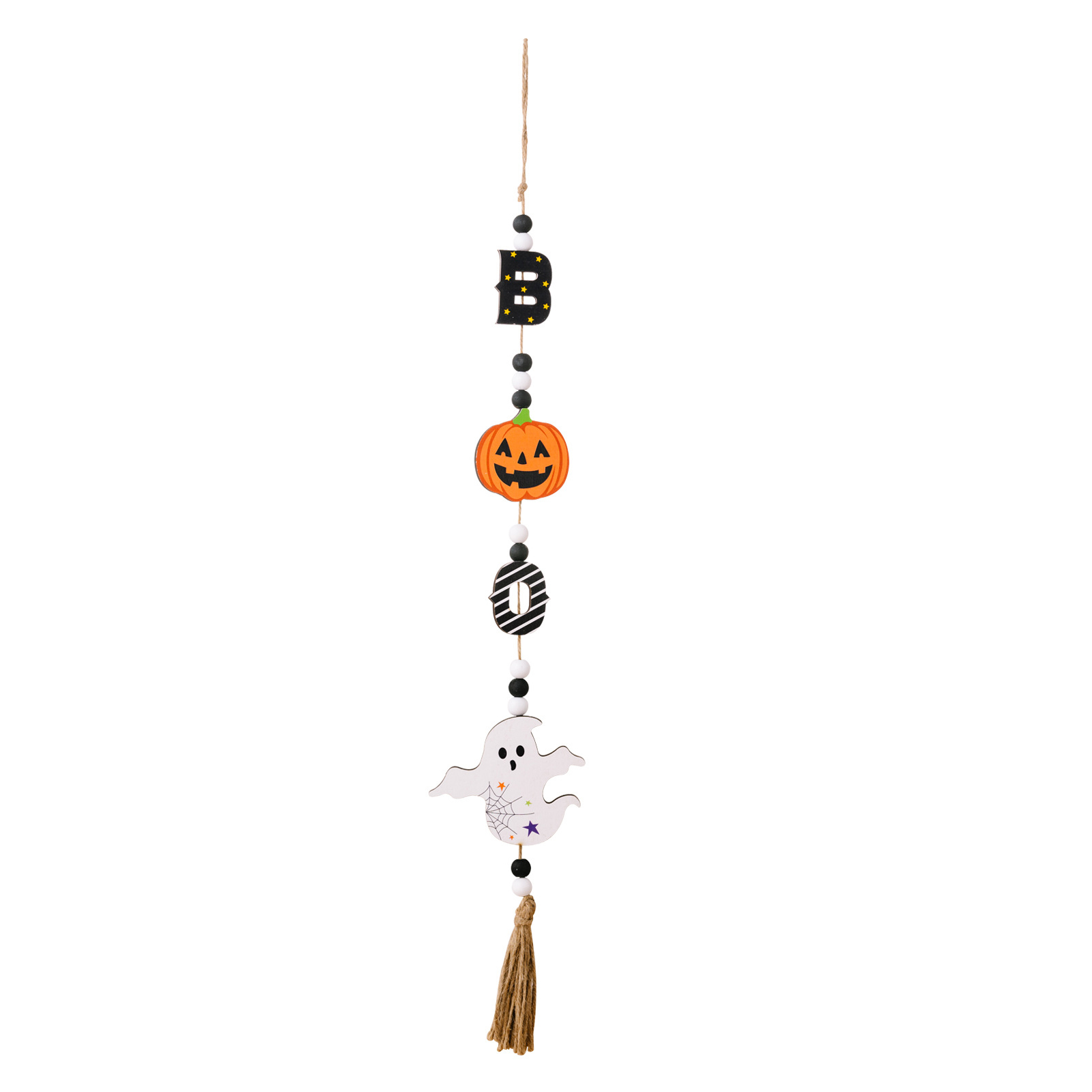 Halloween Hanging Ornaments With Tassels Wooden Beads Pumpkin Bat Gnome Wooden Pendant For Trick Or Treat Party Decor ghost