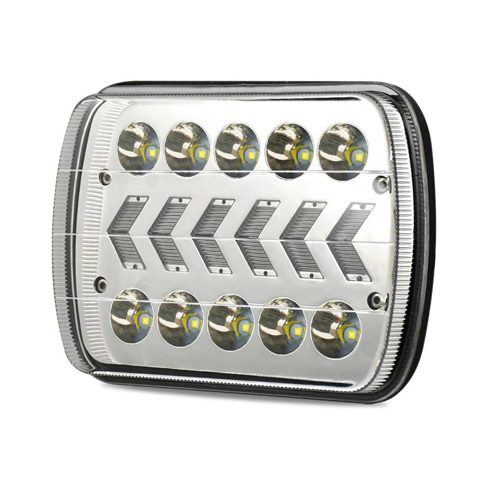 1 Pair Aluminum 7-inch 7x6 5x7 Truck Square Lights With Dynamic Sequential Turn Signal With H4 to 3 pin line