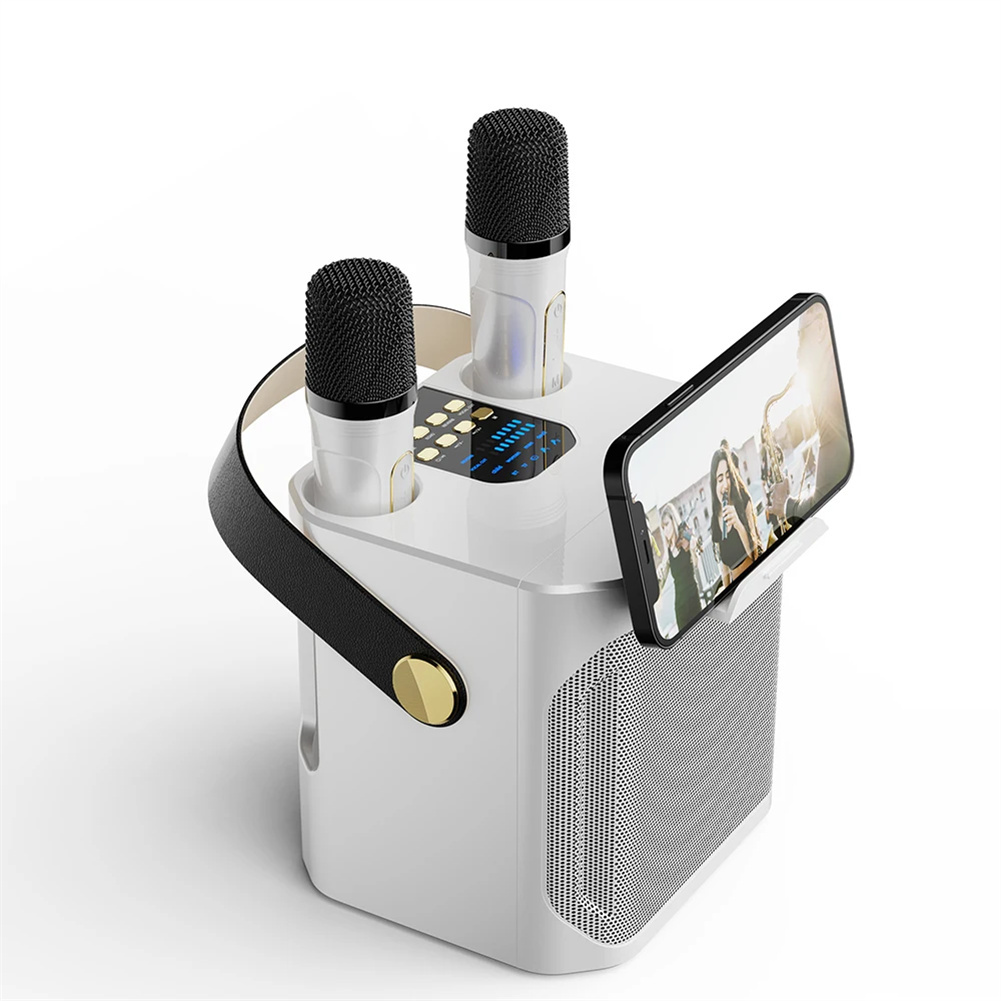 S882 Karaoke Machine With Dual Microphones Change Voice Functions Portable Speaker Subwoofer TF Card U Disk Player For Party Meeting White