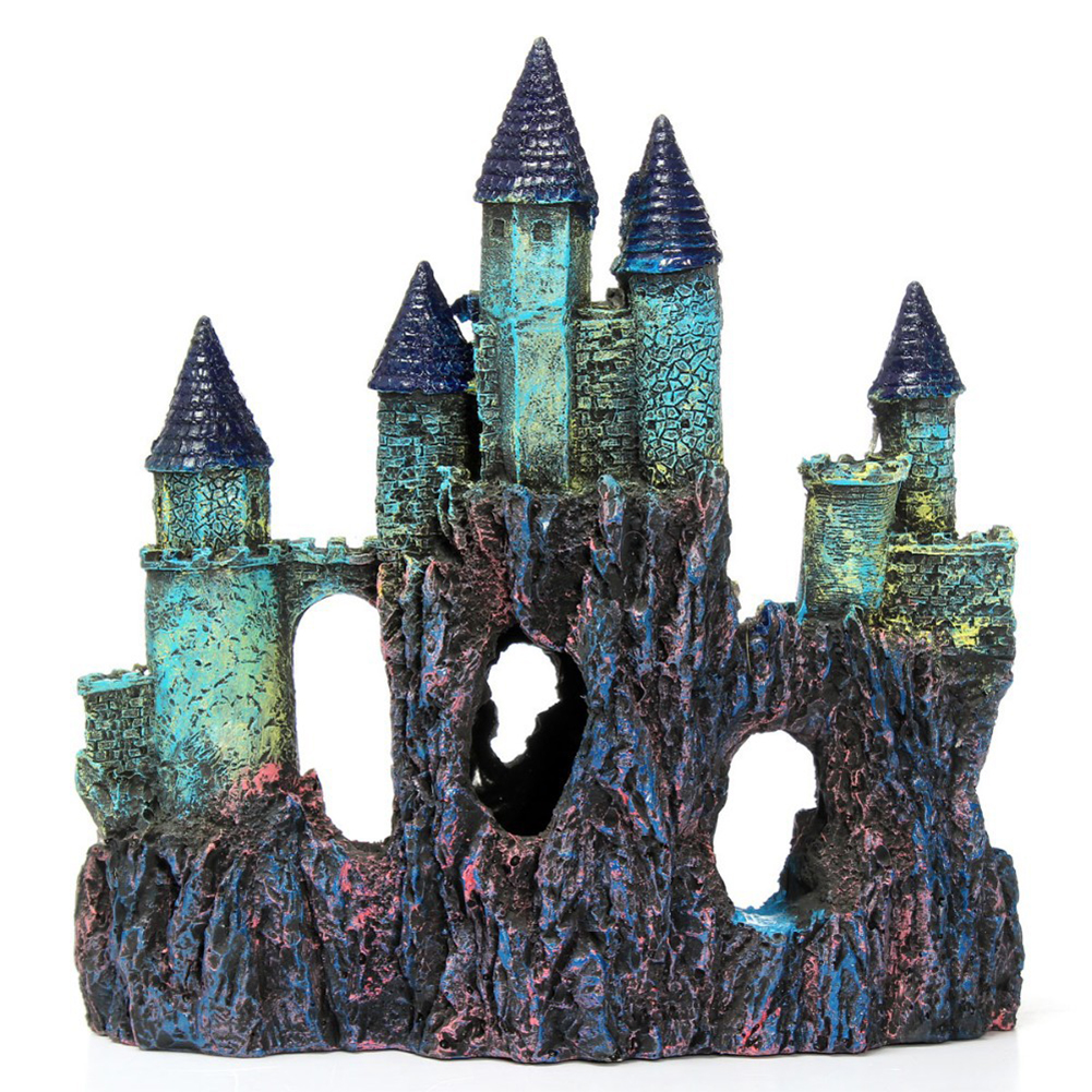 Artificial Resin Castle Shape Aquarium Fish Bowl Landscaping Cave Decoration As shown