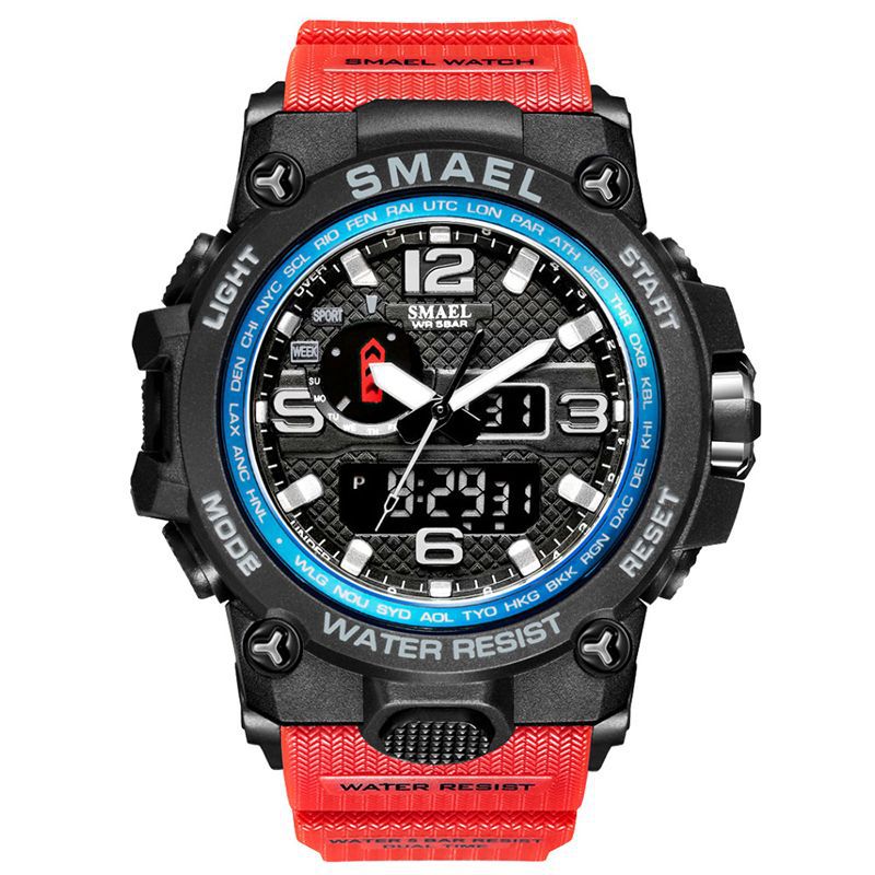 SMAEL Men Sports Watch 50m Waterproof Shockproof Dual Display Luminous Quartz 