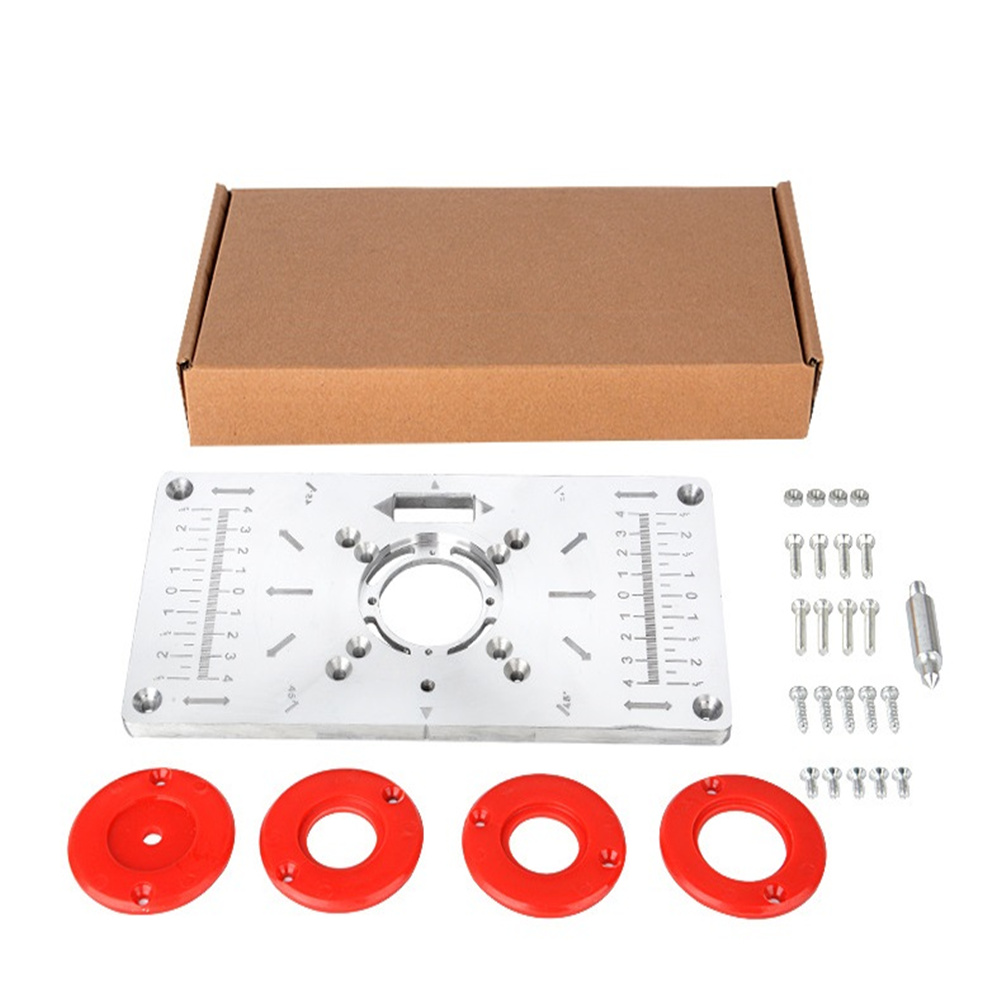 Router Table Insert  Plate Set W/ 4 Rings Screws For Woodworking Engraving Machine Silver