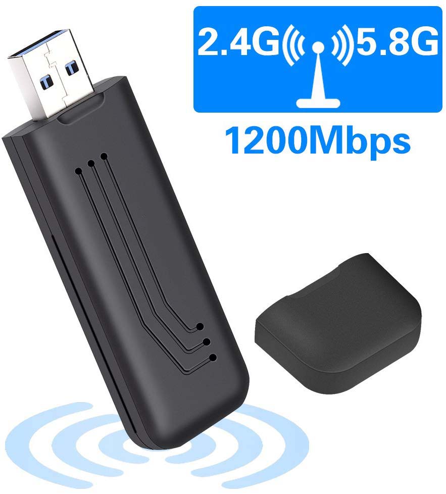 WiFi Adapter 1200Mbps Wireless USB Network Adapter 802.11ac Dual Band 2.4G/5.8G with WPS Connection & Analog AP Function (mini 1200Mbps)  black