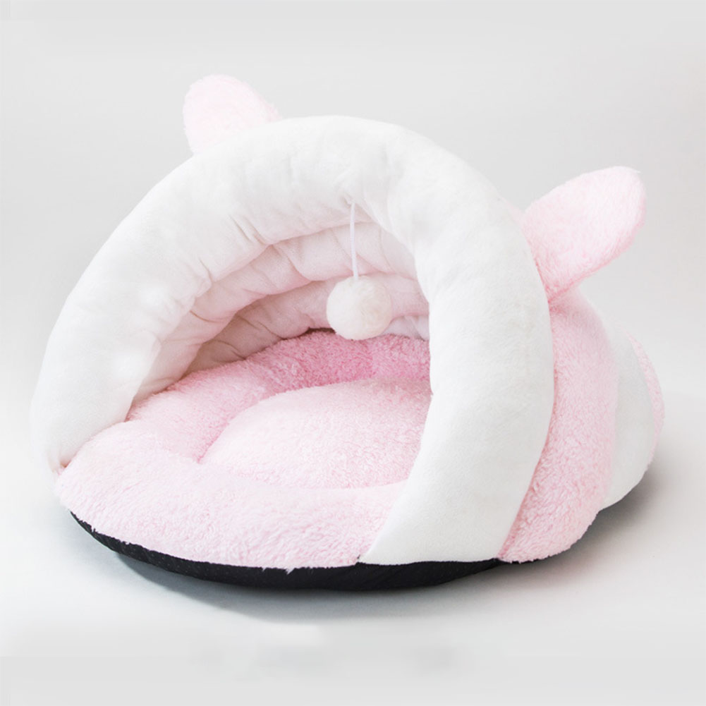 Bite Resistant Pet Cat Bed Warmer Basket Sleeping Cushion for Autumn Winter Puppy Pet Small Dogs pink_L
