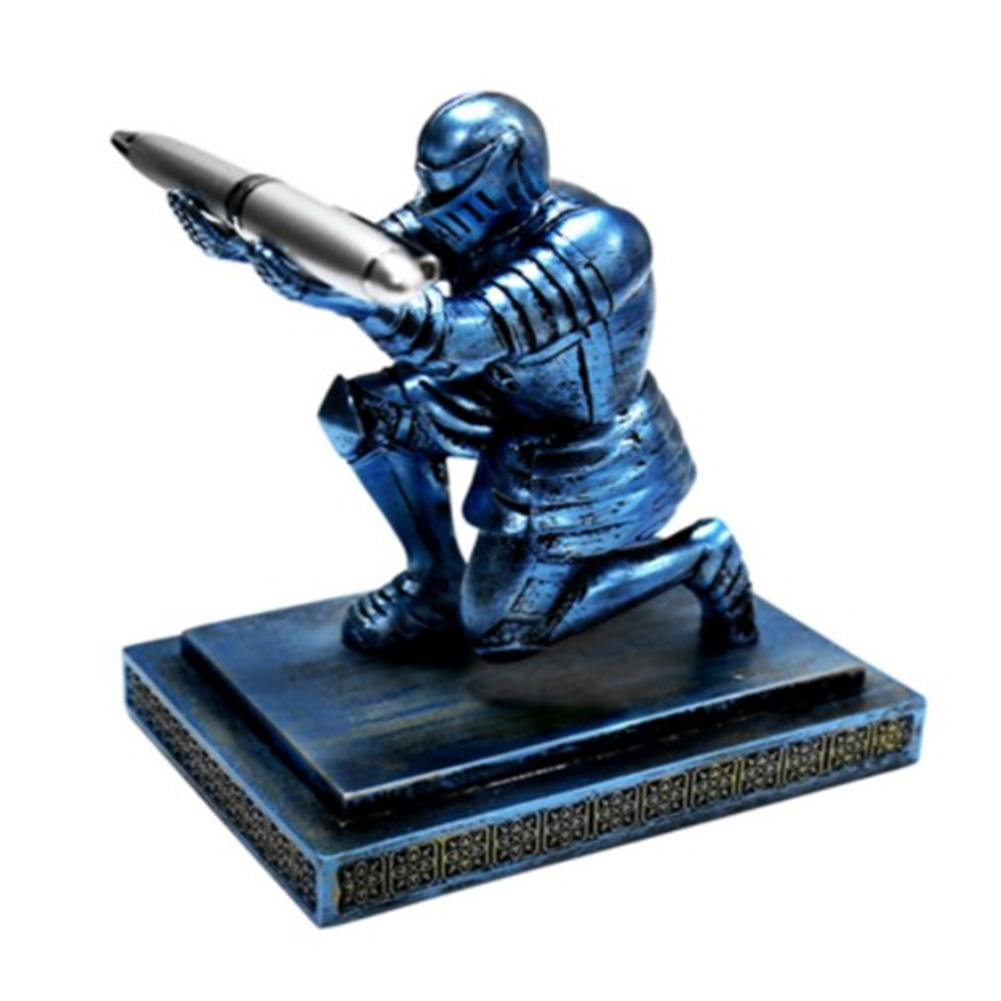 US Fashion Knight Pen Holder + Pen Set Personalized Desk Accessory Pen Stand Decorative Desk Organizer blue