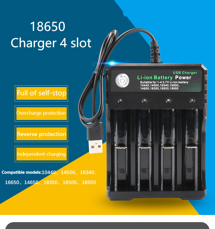US 3.7V 18650 Charger Li-ion Battery USB Independent Charging Portable 18350 16340 14500 Battery Charger Four slots