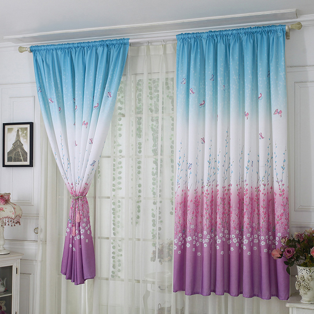 Window Curtain with Butterflies Pattern Half Shading Drapes for Living Room Bedroom As shown_1.5m wide * 2m high