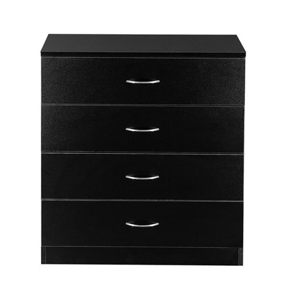 [US Direct] Wooden Dresser With Handles 4-drawer Chest For Home Bedroom Office Organize black