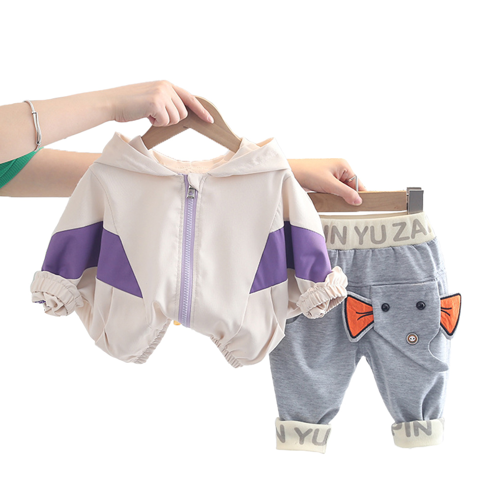 2pcs Children Zipper Hoodie Set Long Sleeves Jacket Trousers Suit For 1-5 Years Old Boys Girls beige 4-5Y 110cm