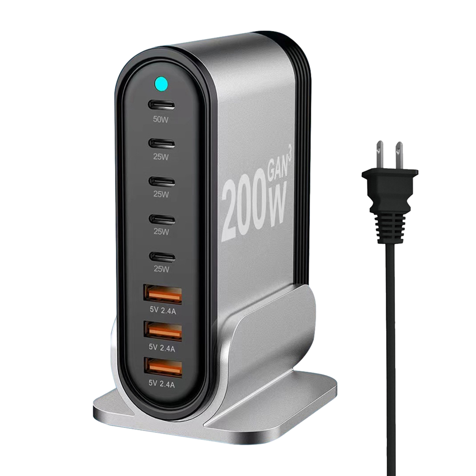 8-in-1 USB Hub 200W 8 Ports USB Charging Station Hub Adapter USB C Splitter
