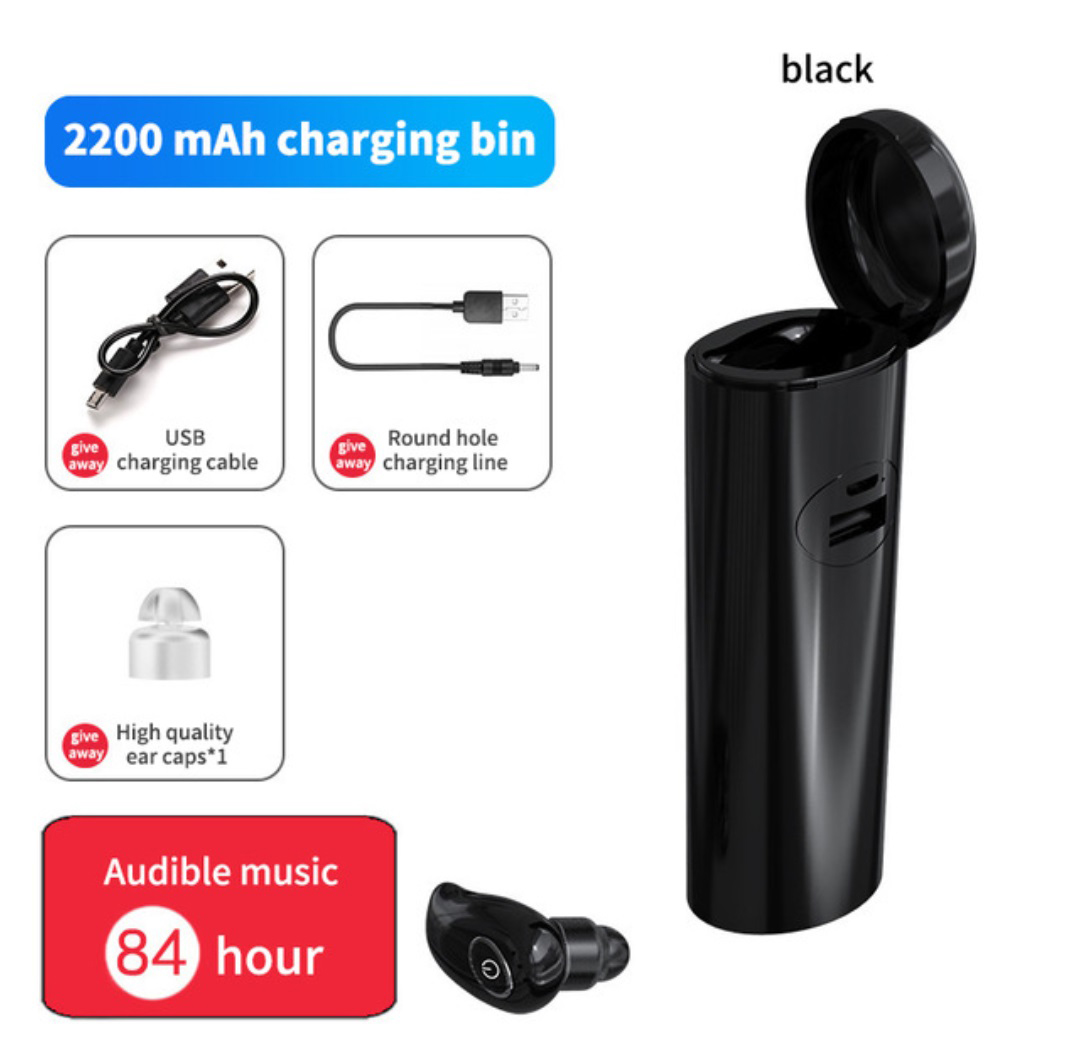 1pc Wireless Bluetooth Earphone Headphone with 2200mA Charging Box black