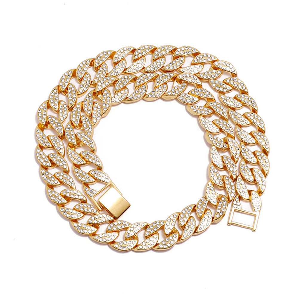 Men's Necklace Hip-hop Style Full-diamond Chain Necklace Bracelet Necklace-gold 50cm