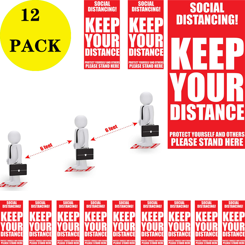 12pcs Stickers Social Distancing Keep Your Distance Stand Here Line Crowd Control Floor Sticker Decals
