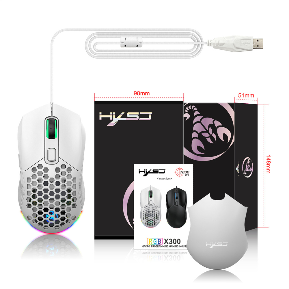 X300 Computer Mouse Wired Ergonomic 7200DPI 12 RGB Lighting Wired Gaming Mouse Mice For Laptop PC Gamer White