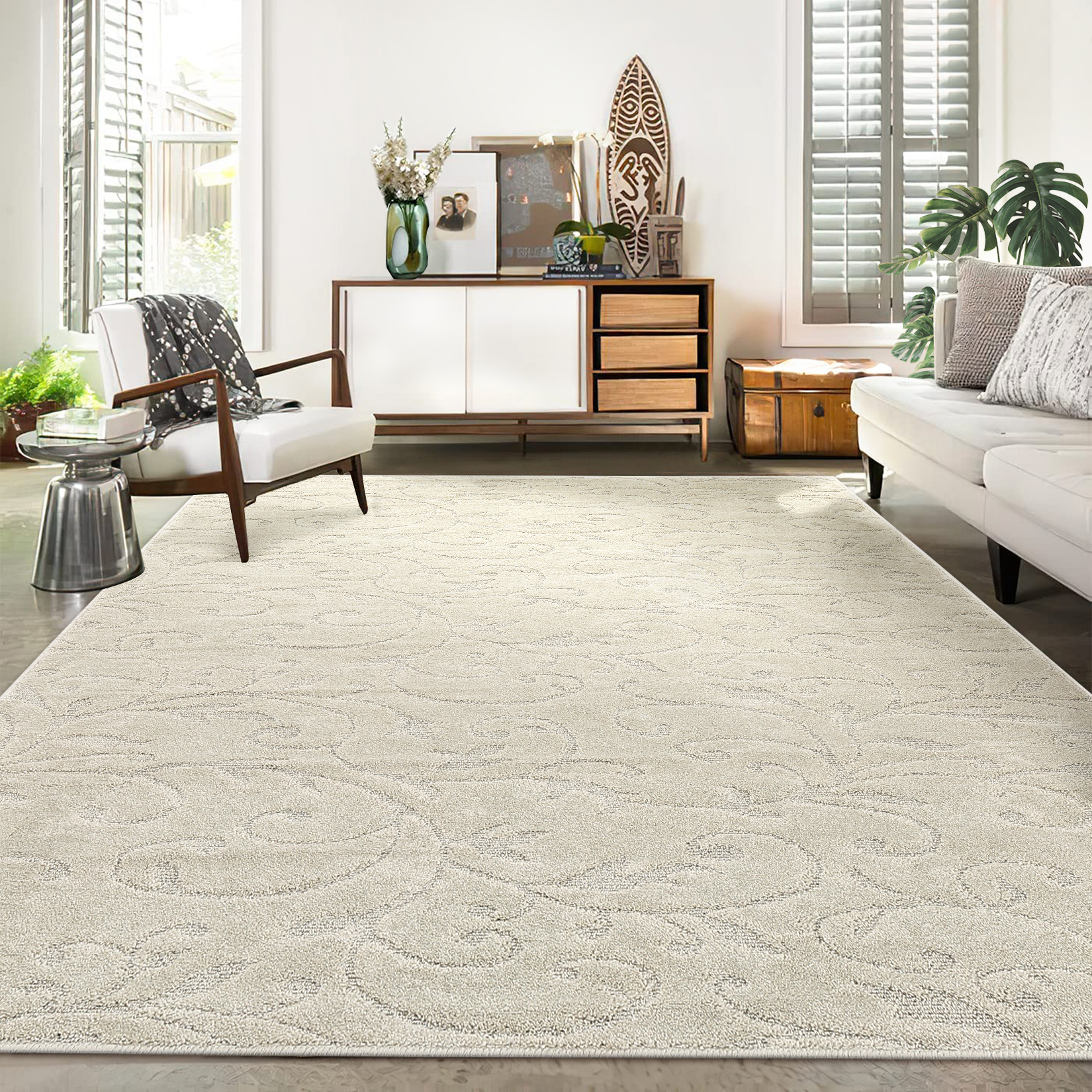 US GARVEE Area Rug 5x8 Bedroom Area Rug Large Area Rug Boho Tribal Area Rug Non-Shedding High-Low Pile Fluffy Rug Moroccan Accent Carpet Rug for Living Room Bedroom Nursery - Ivory / 11 x 15 Feet