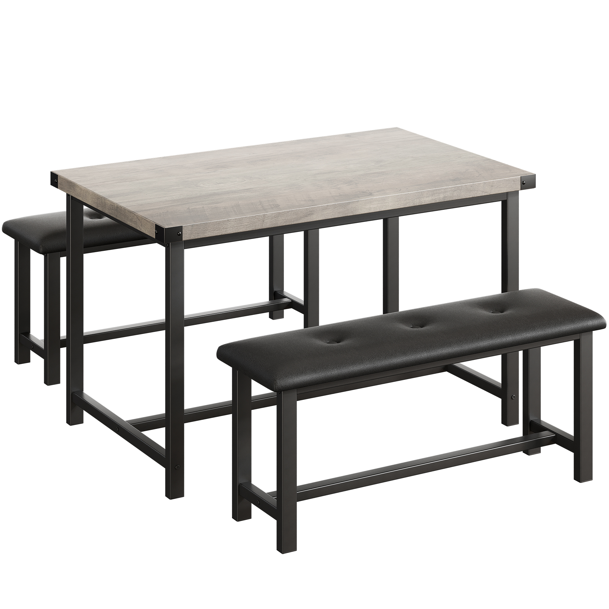 US GARVEE Kitchen 2 Upholstered Benches Dining Table Set for 4, Retro Grey