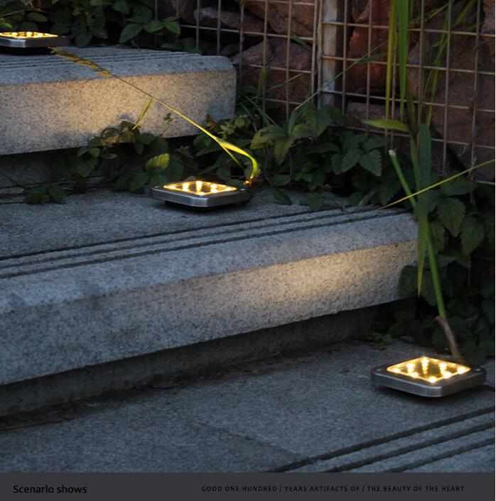 4Pcs 8LEDs Solar Powered Buried Light Underground Lamp for Outdoor Path Way Patio Garden Yard warm light