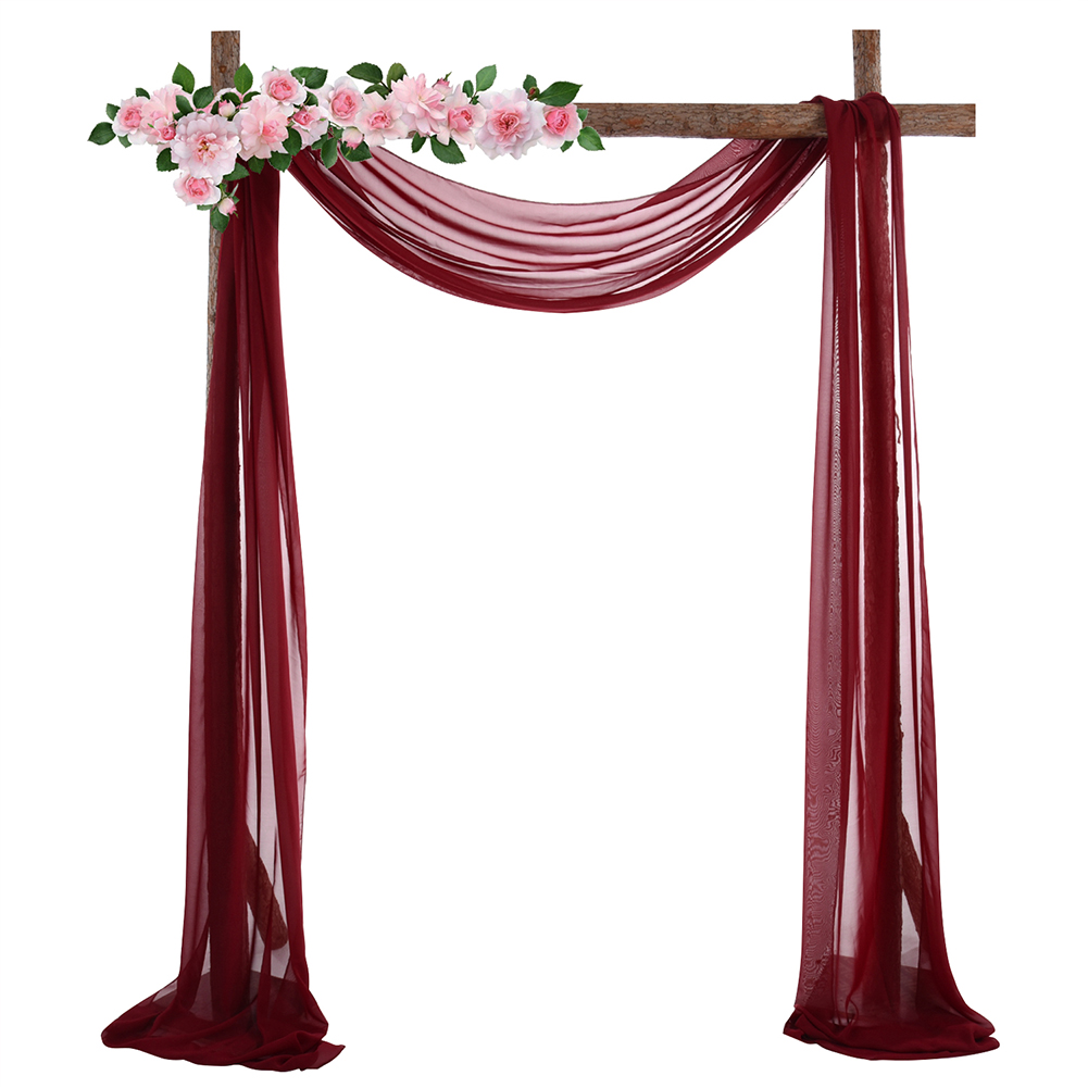 US YIWA 2pcs Elastic Snow Gauze Chiffon Curtains 70x550cm Wine Red