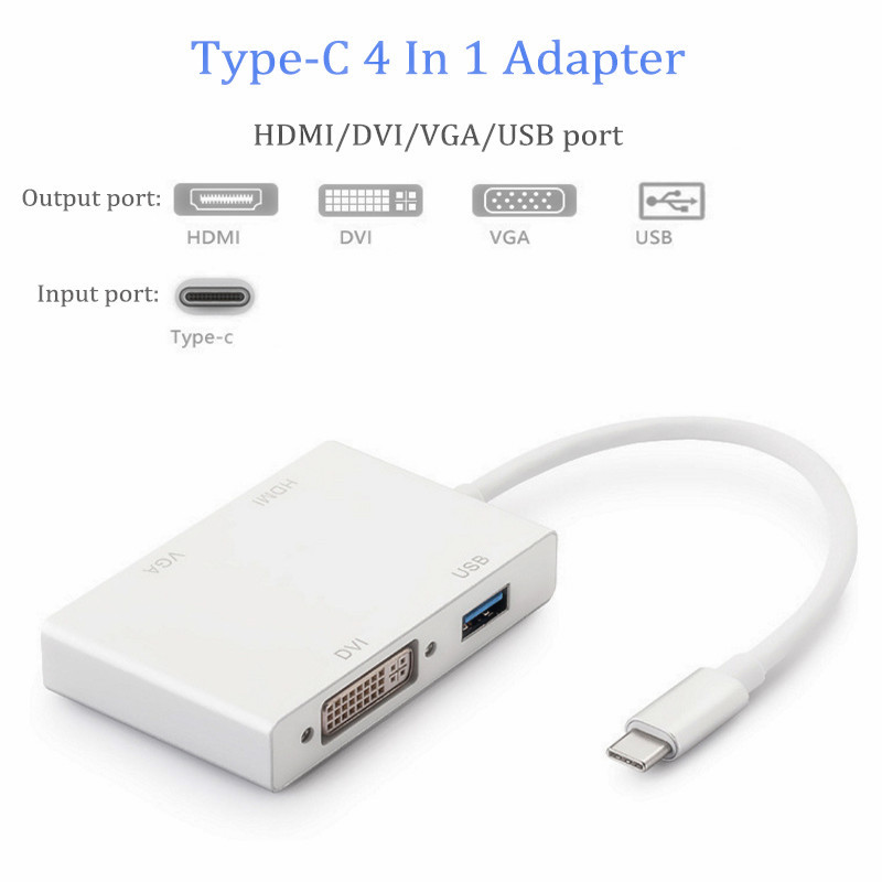 USB-C (Type C) to HDMI DVI 4K VGA Multilport Adaptor Converter with USB 3.0 A7Q3 silver gray