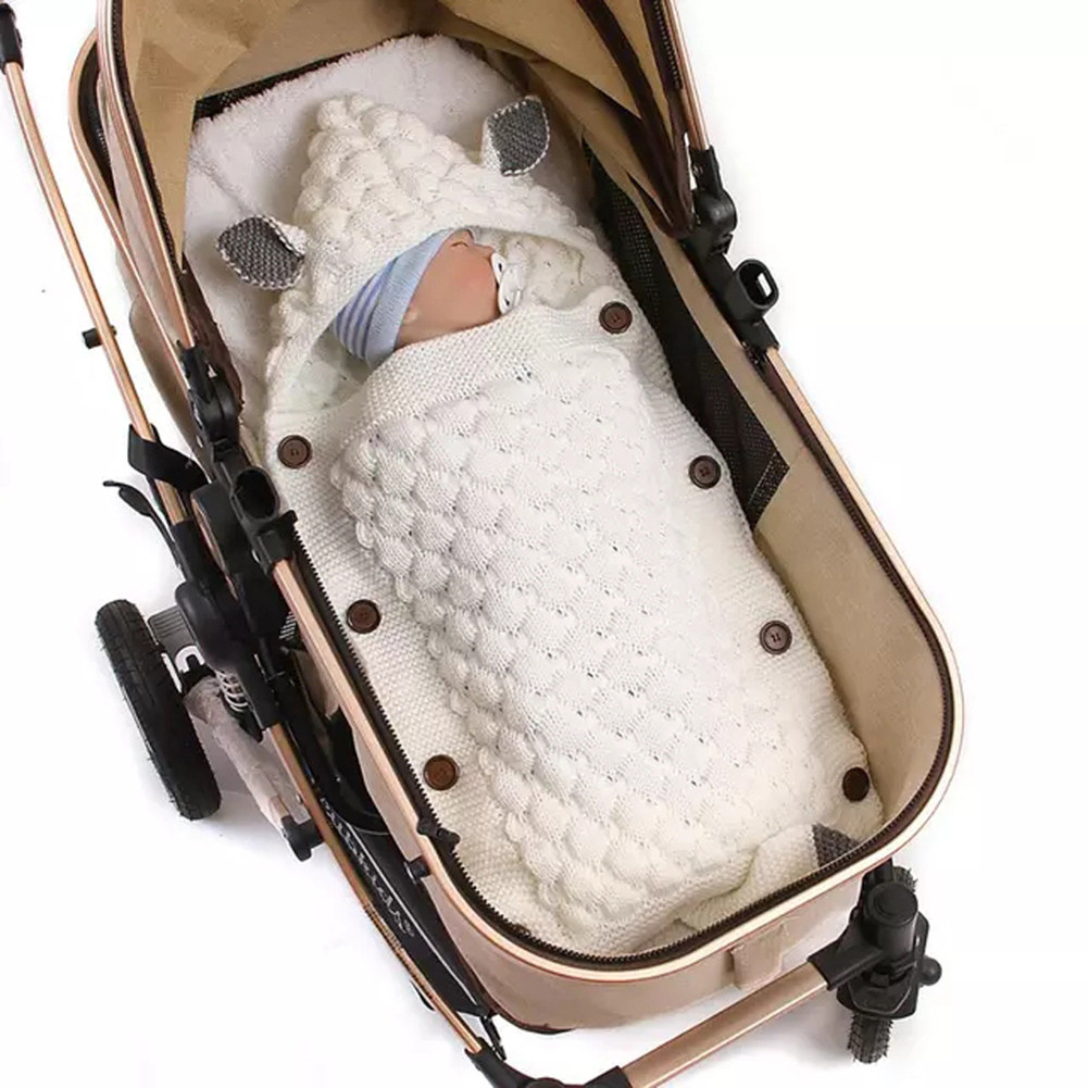 Spring Autumn Knitting Sleeping Bag Photographic Props Swaddling Blanket for Newborn creamy white