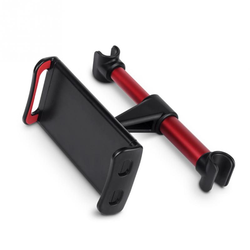 Car Phone Holder Headrest Bracket 360 Degree Rotation Adjustable Universal Back Seat Rear Pillow Stand for iPad Tablet Round rod black red