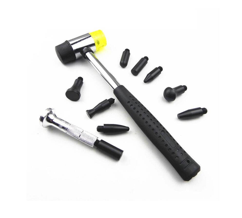 1Set Car Dent Repair Tool Depression Repair Plastic Stroke Pen and Rubber Hammer Black+silver