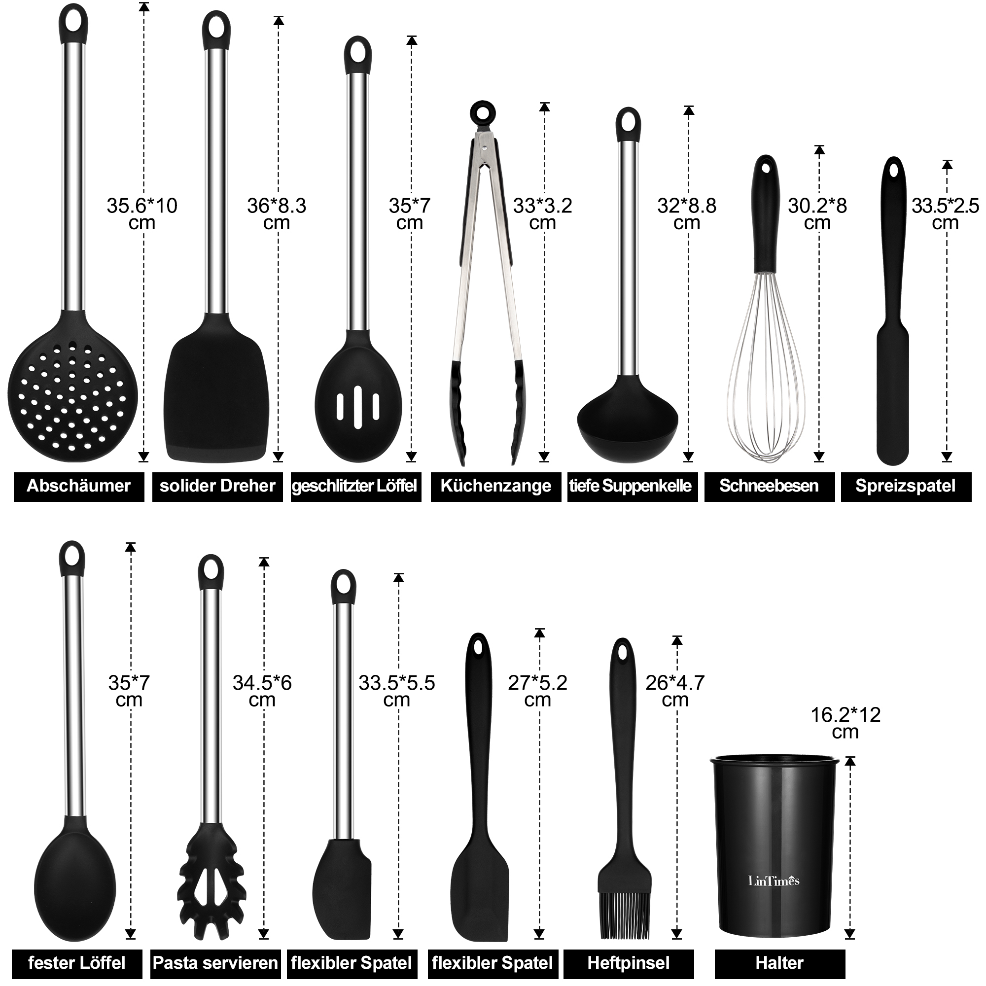 [US Direct] 13 Piece PP, S/S, Silicone HCP-T15 13 Piece Kitchen Silicone Utensil Set