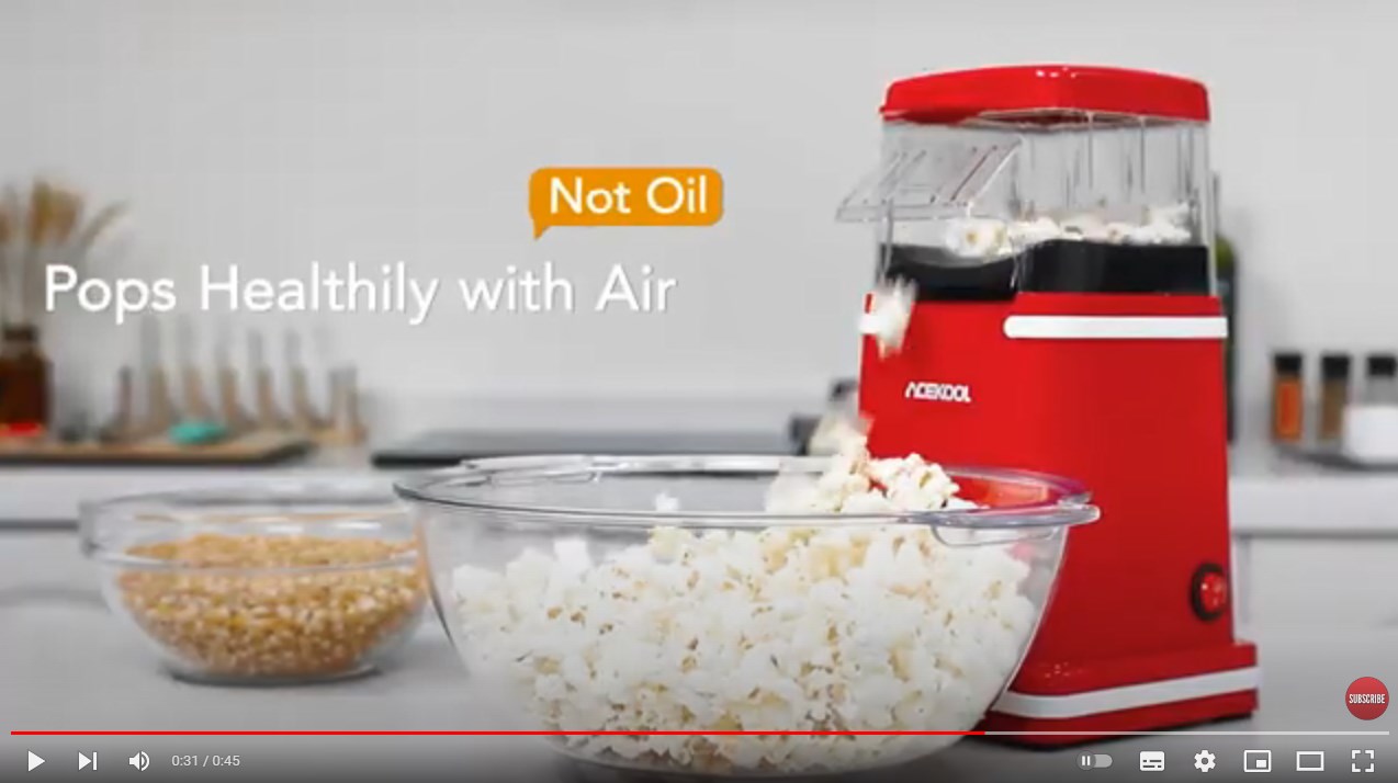 US ACEKOOL Hot Air Popcorn Maker 2 Minutes Fast 1200W Home Popcorn Popper with Measuring Cup US Plug