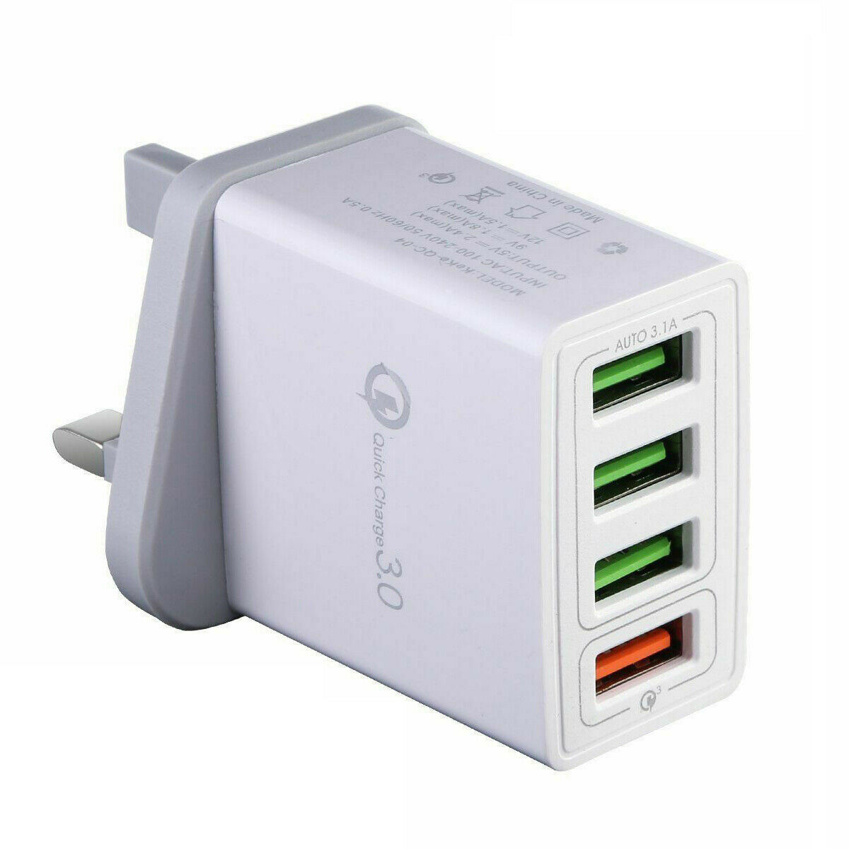 [Indonesia Direct] 4 Multi-Port Fast Quick Charge QC 3.0 USB Hub Wall Charger Adapter UK Plug white