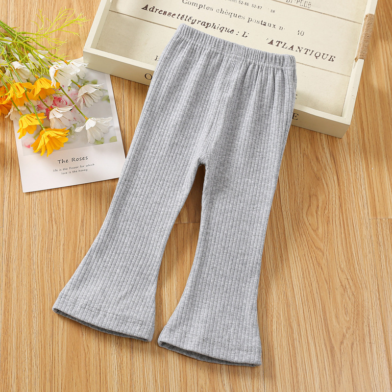 Kids Girls Leggings Flared Pants Cotton Solid Color Baby Spring Autumn Outerwear Elastic Bottom Long Pants Gray 1-2Y 80cm
