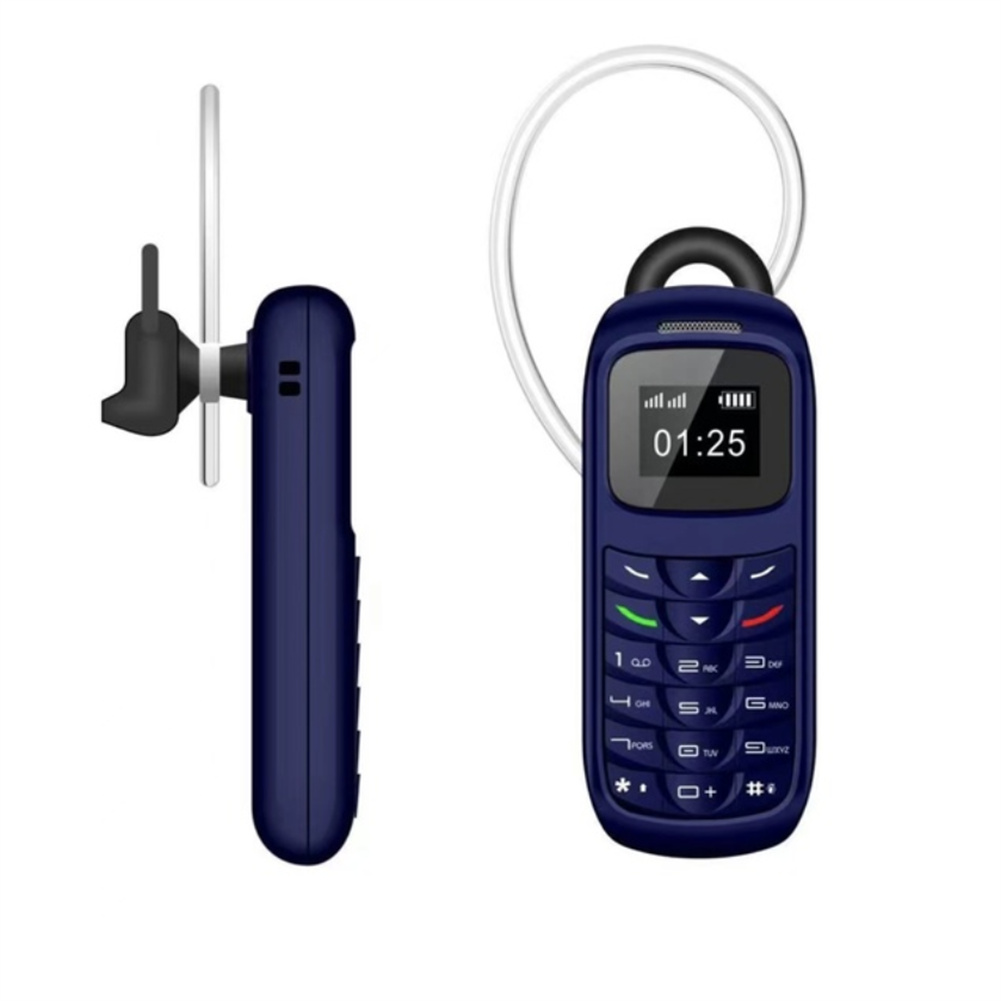 Cell Phone 0.66 Inch Earphone Dialer with Ear Hook Phone Dual Card Dual Standby Mini Mobile Phone Dialer Blue