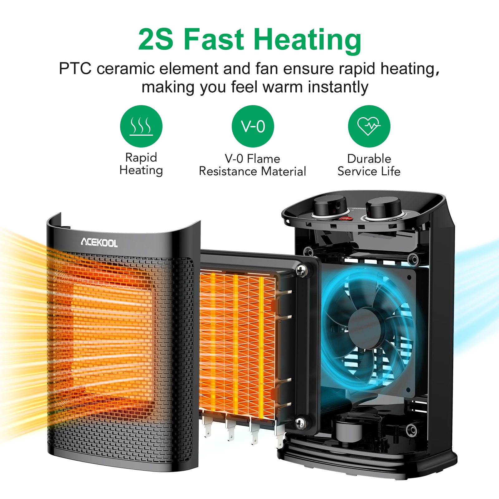 Enhance Your Everyday ACEKOOL HD1 Portable Ceramic Fan Heater with 3 Modes, Ideal for Small Spaces in the US market