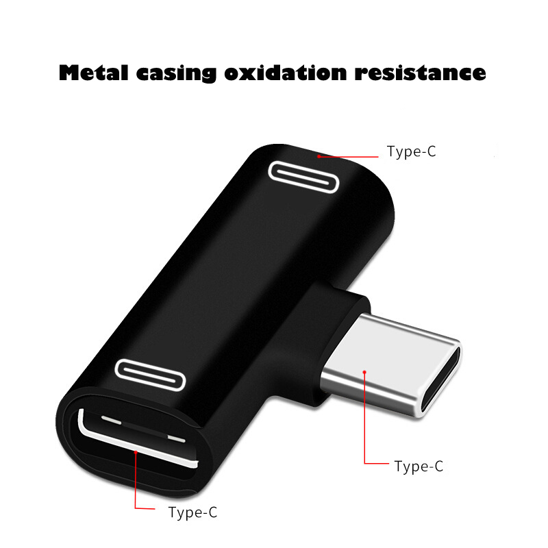 Dual Type C USB-C Earphone Headphone Audio Charging Charger Adapter Splitter Convertor for Xiaomi 6 6X 8 Note3 Mix 2 Huawei Mate 10 P20  black