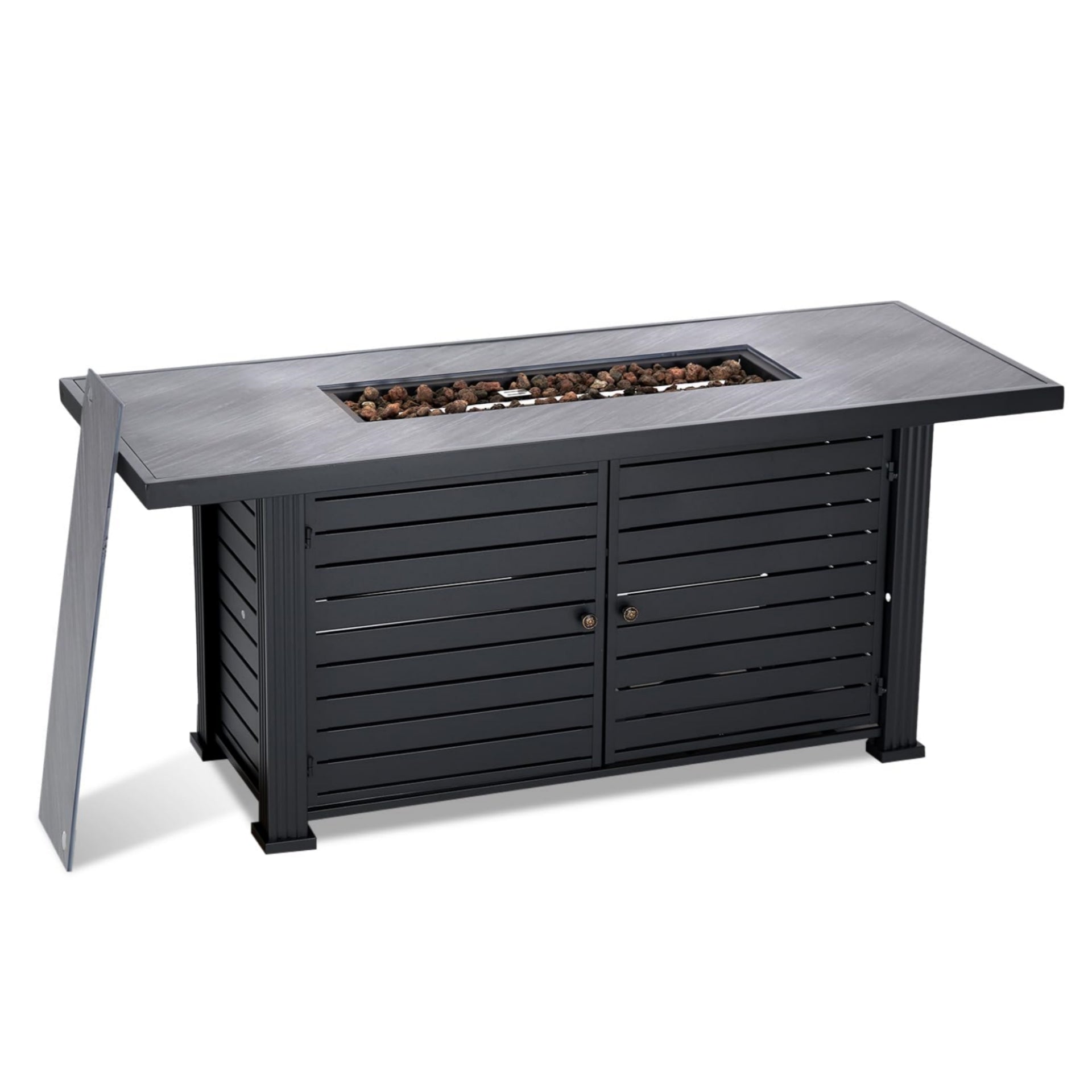US GARVEE 57 Inch Propane Fire Pit Table 50000BTU Rectangle Fire Table with Cover & Rain Cover Gray