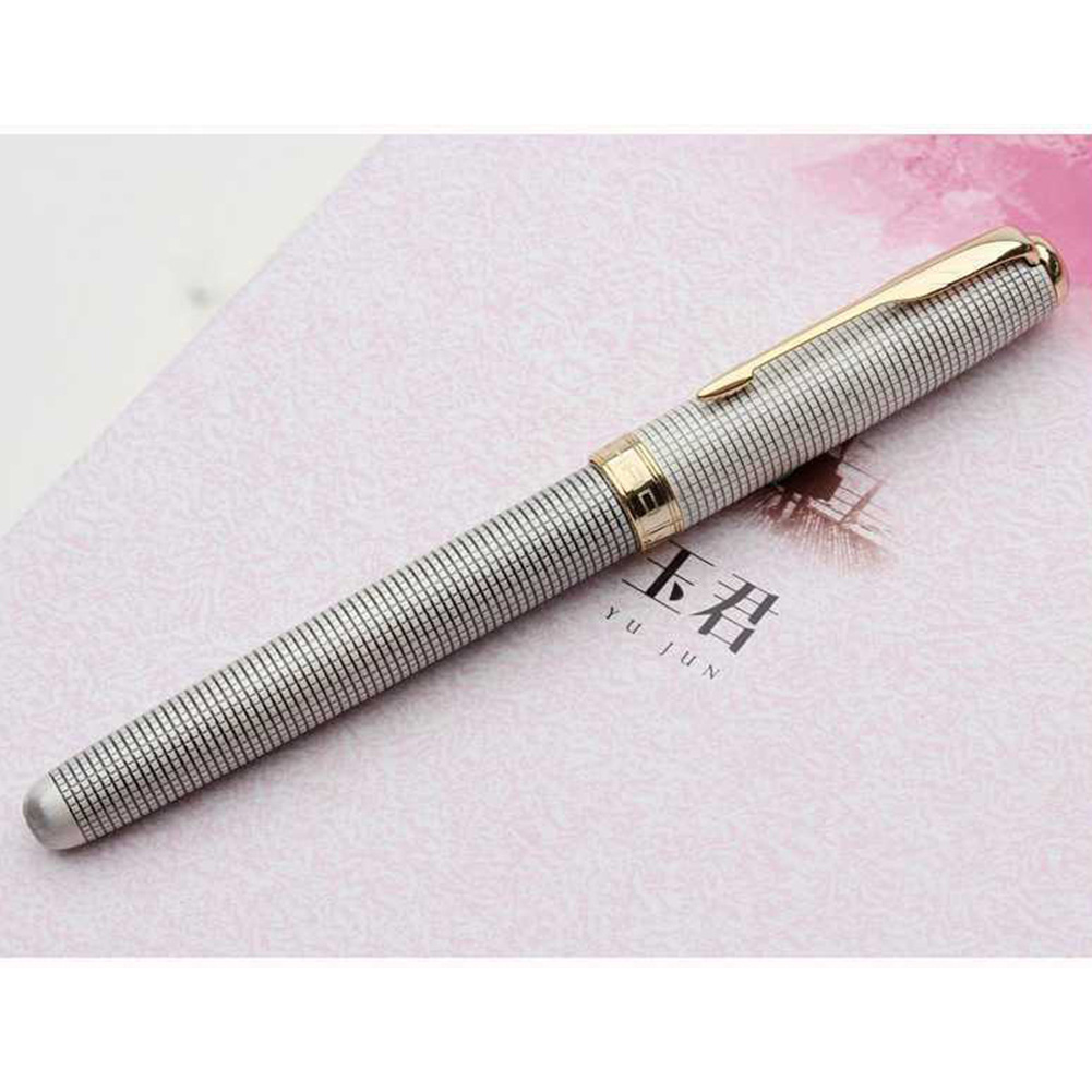 Fountain Pen Business Office Practice Calligraphy Writing School Office Name Ink Pens Gift Stationery Silver plaid_Fountain pen-0.5MM straight tip