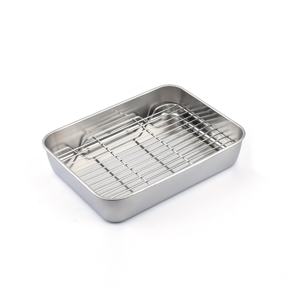 Stainless Steel Baking Sheet, Baking Tray With Rack, 1.96 Inch Deep Edge, Rolling Edge Design, Smooth Cookie Sheet & Oven Pan For Biscuits, Vegetables, Bacon Single disk + rack 26x20x5.0CM