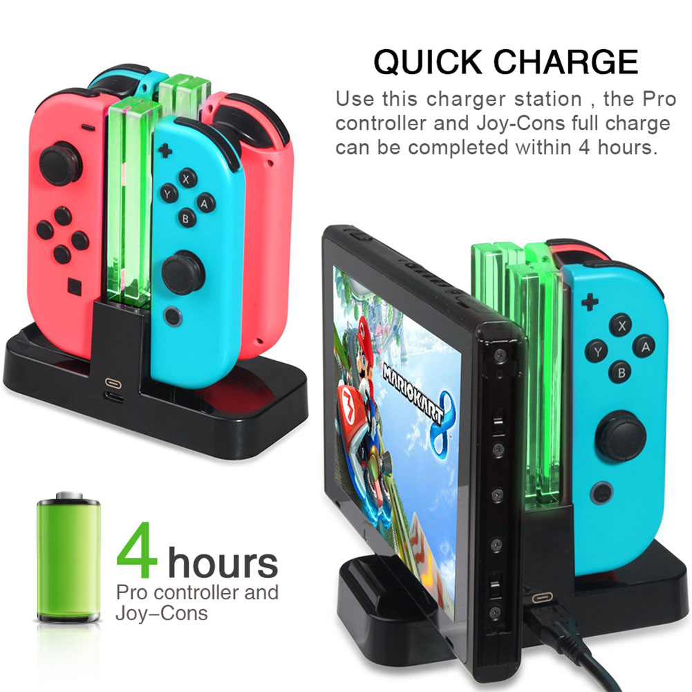 Joy-Con Charging Dock 4 in 1 USB Charging Dock Stand LED Indication for Nintend Switch Controller Charger Gamepad black