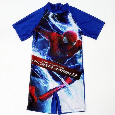 Boys One-piece Swimwear Trendy Cartoon Printing Short Sleeves Round Neck Quick-drying Swimsuit spider man 6-8year XL