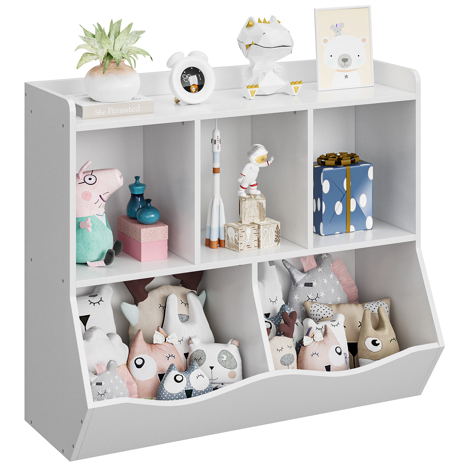US GARVEE Kids Bookshelf, Toy Storage Organizer, Toy Storage Cabinet with Five Storage Spaces, Suitable for Children's Room, Playroom, Nursery and School (White)