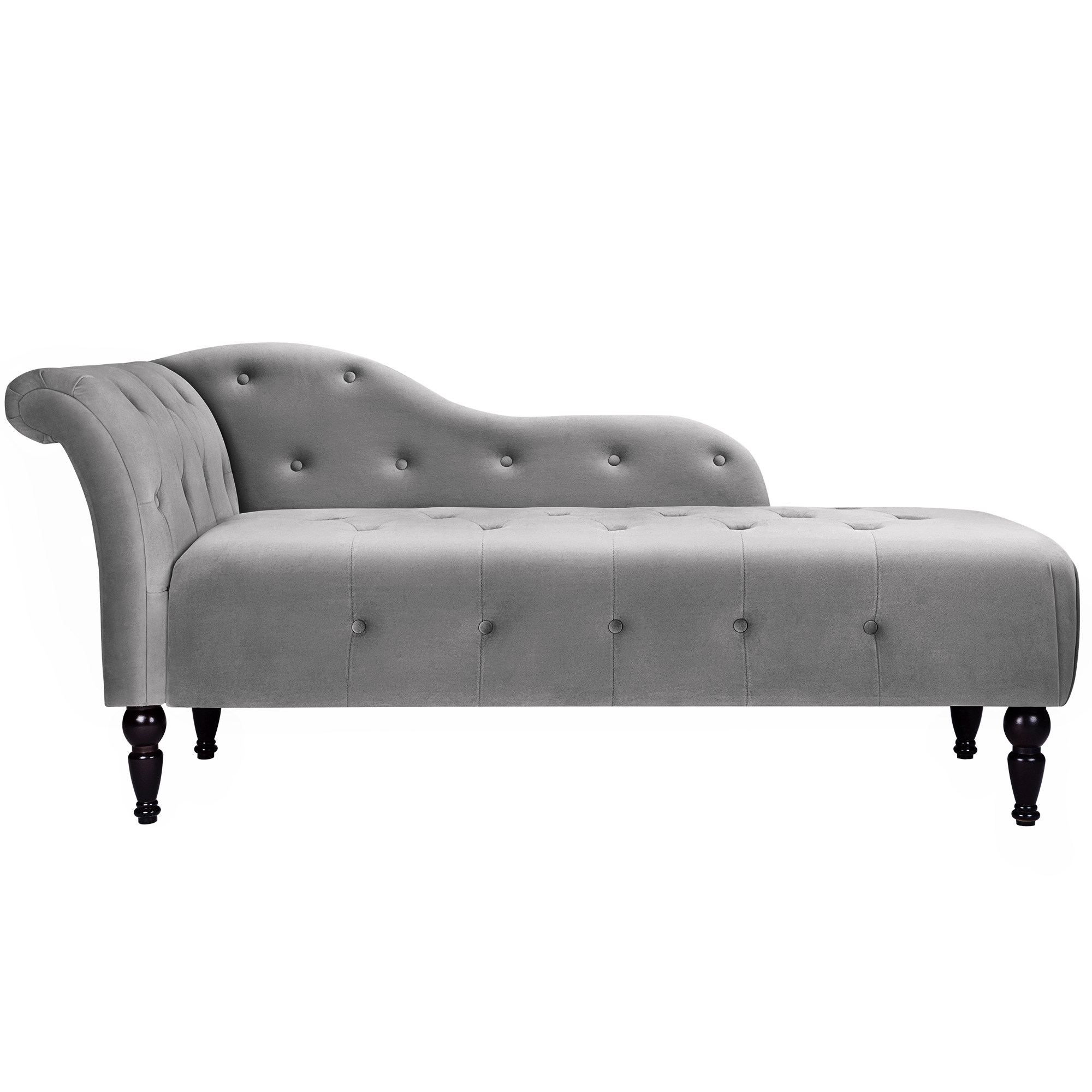 US GARVEE Indoor Velvet Lounge Sofa with Solid Wood Legs, 115° Angled Back, High-Density Sponge, Grey, for Bedroom, Living Room, Office