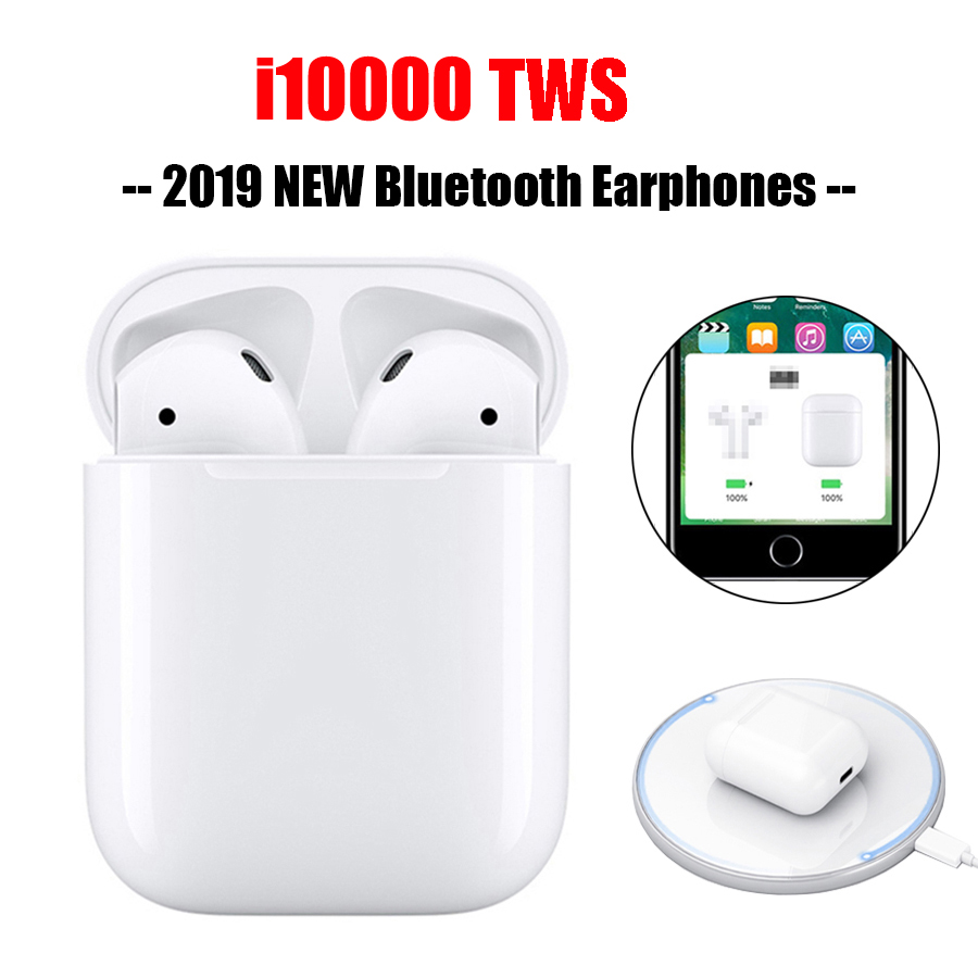 I10000 TWS Smart Sports Blutooth Earphone with Wireless Charging Function white