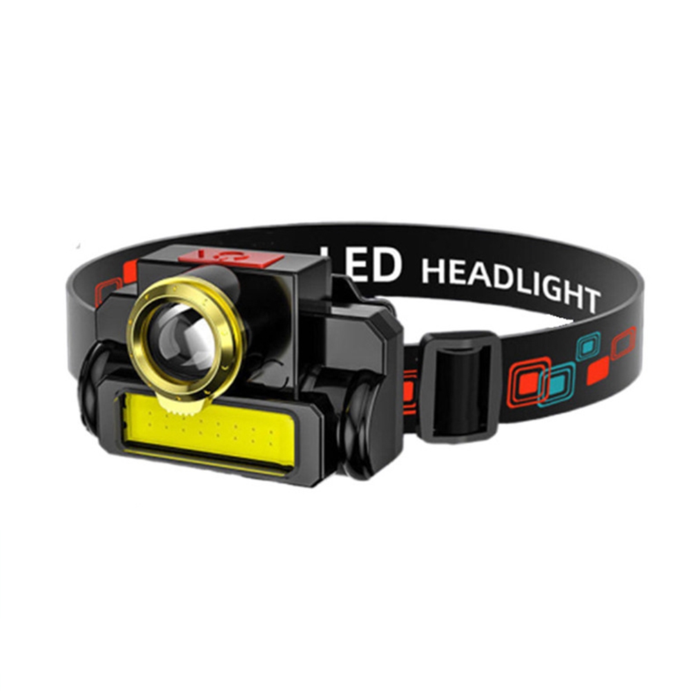 Portable Led Headlight Usb Rechargeable Cob Head Lamp Flashlight For Outdoor Fishing Hiking Running as shown