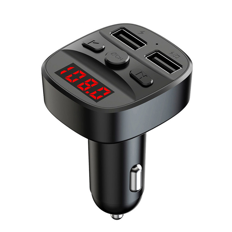 T60 Bluetooth 5.0 Car Kit Wireless FM Transmitter Handsfree Music Play Vehicle USB Charger Support TF Card U Disk black