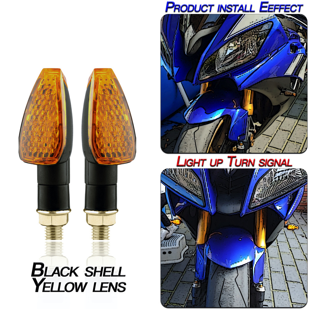 1 Pair Motorcycle Light E-mark Certified Long Short 14led Turn Signal Light Black shell/yellow lens