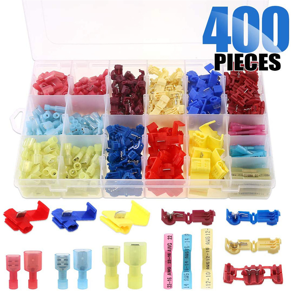 400pcs Terminals Main Line Branch Wiring Clip T-type Break-free Quick Connectors Insulated Crimp Terminal as shown in the picture