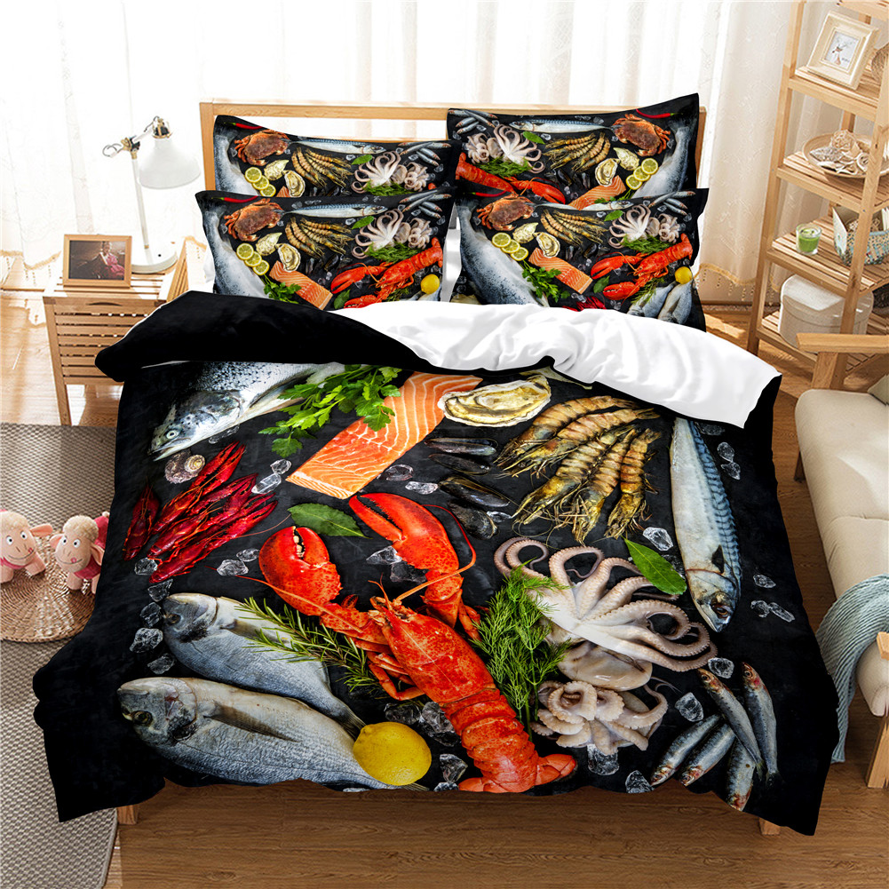 2Pcs/3Pcs Full/Queen/King Quilt Cover +Pillowcase 3D Digital Printing BBQ Fruit Series Beeding Set Quee