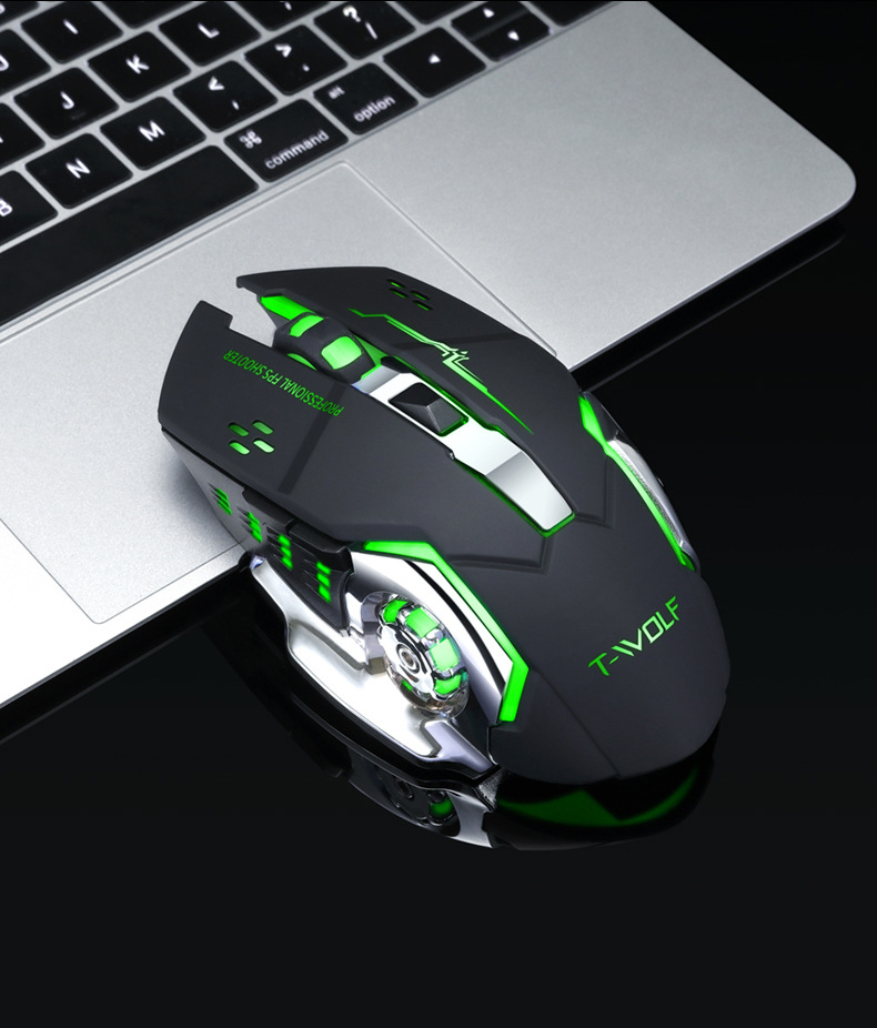 Q13 2.4GHz Wireless 2400DPI Mouse Rechargeable Silent Backlight Game Mice USB Receiver for PC Laptop Gamer black