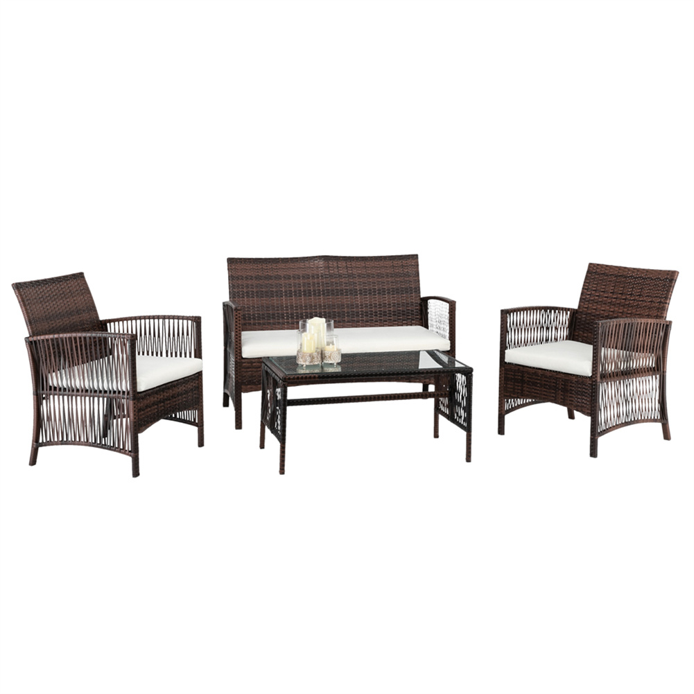 US 4pcs Rattan Combination Sofa Single Sofa Double Sofa Coffee Table