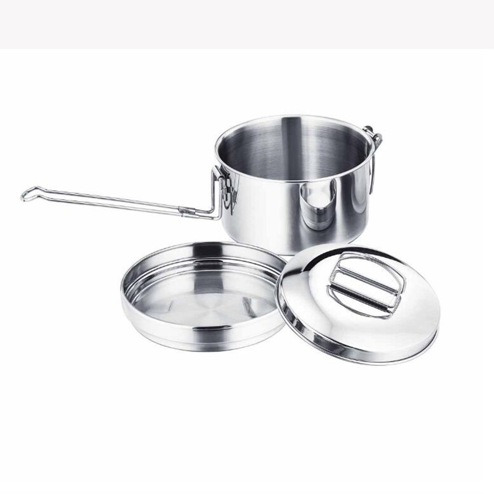 Camping Lunch Box Set Camping Pans Containe Camping Tableware Food Container Lunch Container Stainless Steel Round Lunch Box For Student Food Cooking Camping 16CM 2200ML