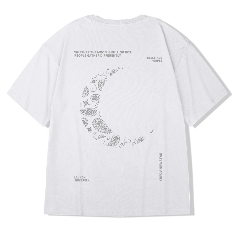 Summer Retro Short Sleeves T-shirt For Men Trendy Simple Printing Round Neck Shirt Loose Large Size Tops 1851 White 4XL